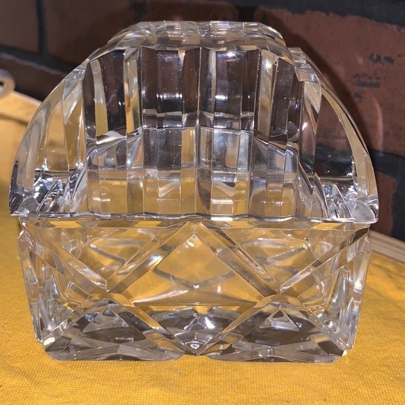 Other - Vintage Heavy Unique Lead Cut Crystal Glass Trinket Jewelry Box with Curved Lid